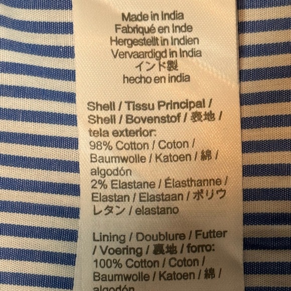 J Crew Midi Dress SZ 6 Blue White Striped Short Puff Sleeve Smocked Milkmaid - Picture 4 of 7